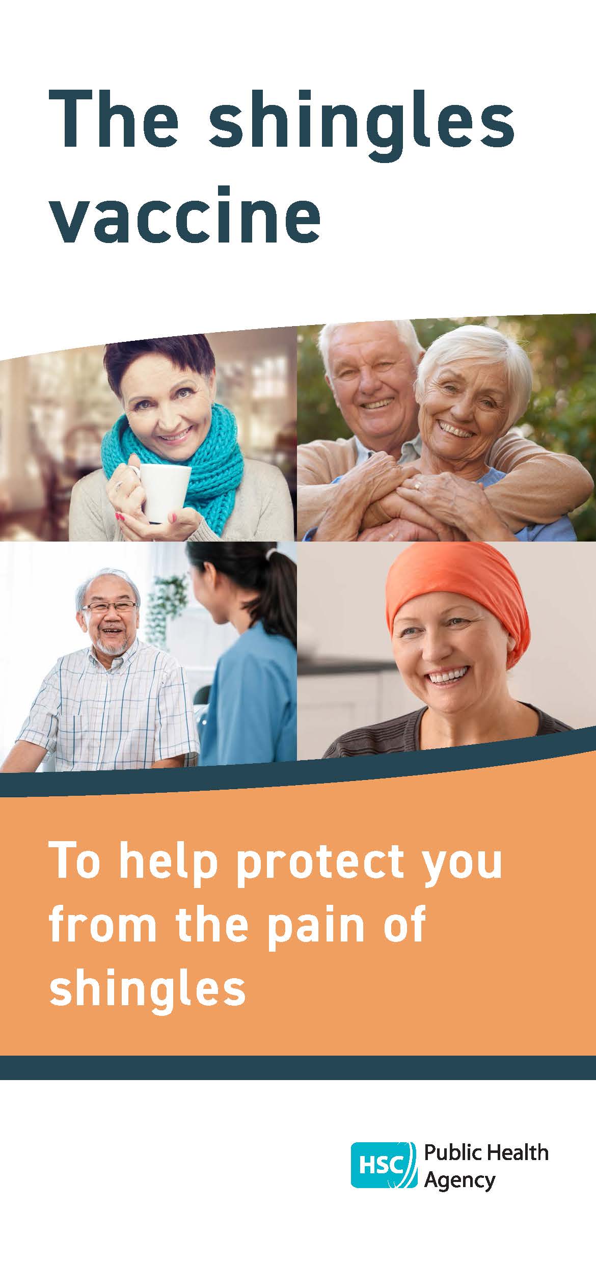 Image of shingles vaccine cover showing those eligible including an older couple, a woman aged over 50 undergoing cancer treatment, a woman aged 65 and a man aged 70